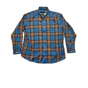 Orvis Men's Blue Brown Classic Fit Plaid Flannel Button Up Shirt Size 2XL NW0T